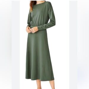 Ann Taylor SPRING PINE GREEN BLOUSON A-LINE MIDI DRESS